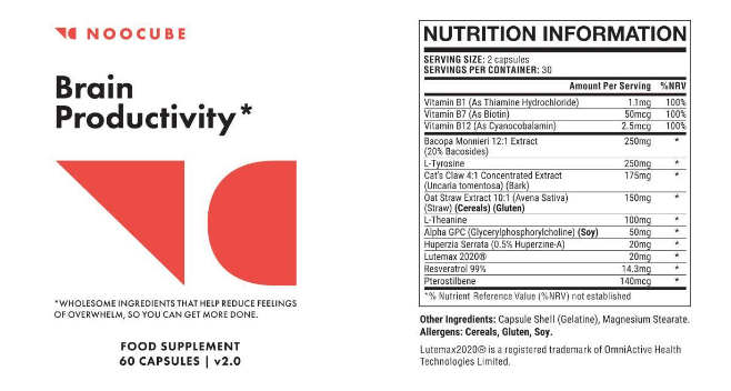 Noocube Ingredients - Best Nootropics on the market